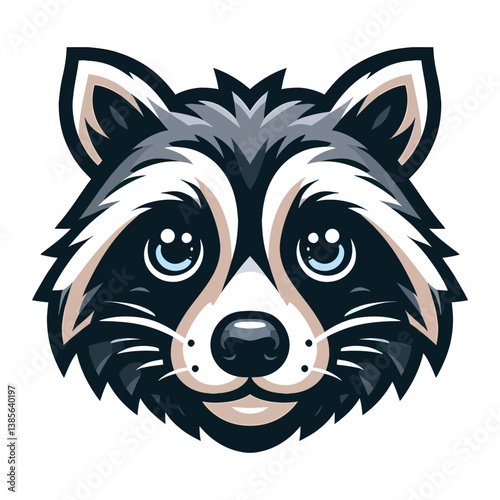 Cartoon Raccoon Head Mascot Design Vector Illustration Close-up