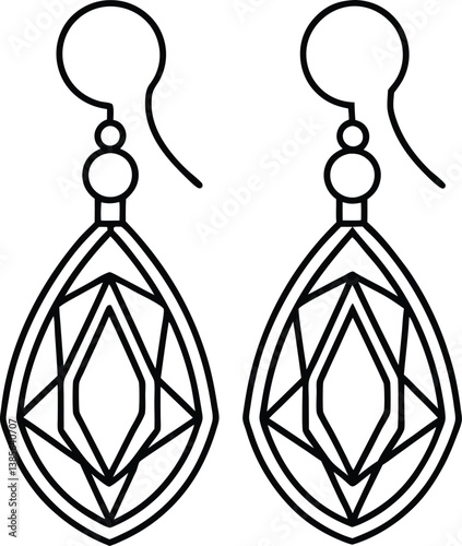 Line art earrings, fashion jewelry with faceted stone, dangle style, minimalist design