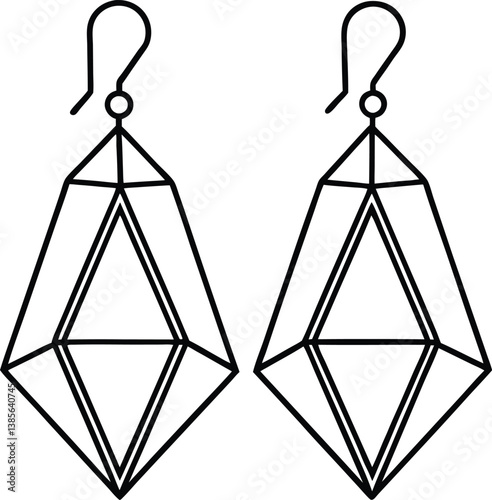 Outline Diamond Earrings, Contemporary Fashionable Jewelry, Minimalist Design, Black Lines