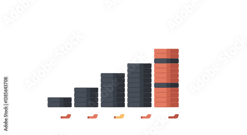 Hockey Pucks Stacked Gradually Increasing Height on White Background  