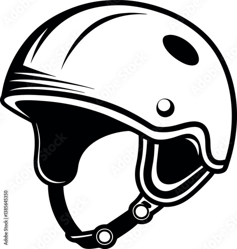 Classic Black and White Bicycle Helmet Illustration Safety Gear Head Protection