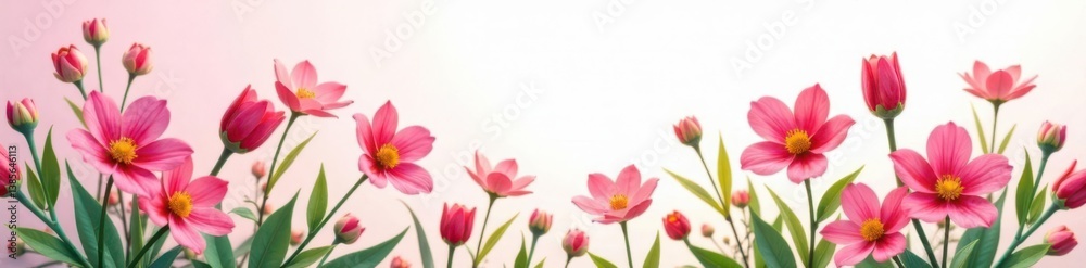 Fototapeta premium Vibrant spring blooms against soft white background, pink, petals