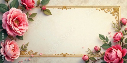 Vintage floral ribbon banner with delicate gold accents, flowers, vintage, flowers