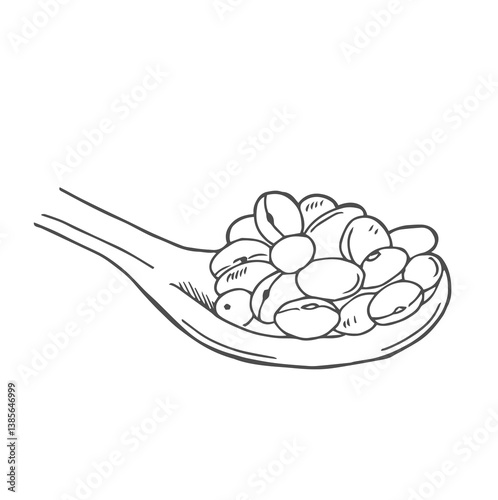 Doodle soybeans in a spoon isolated on white background