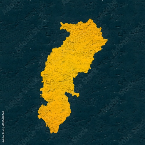 Chhattisgarh yellow map on isolated greenish textured background. High quality coloured map of Chhattisgarh, India. photo