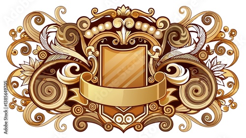 A gold and brown design with a gold and brown shield with a gold