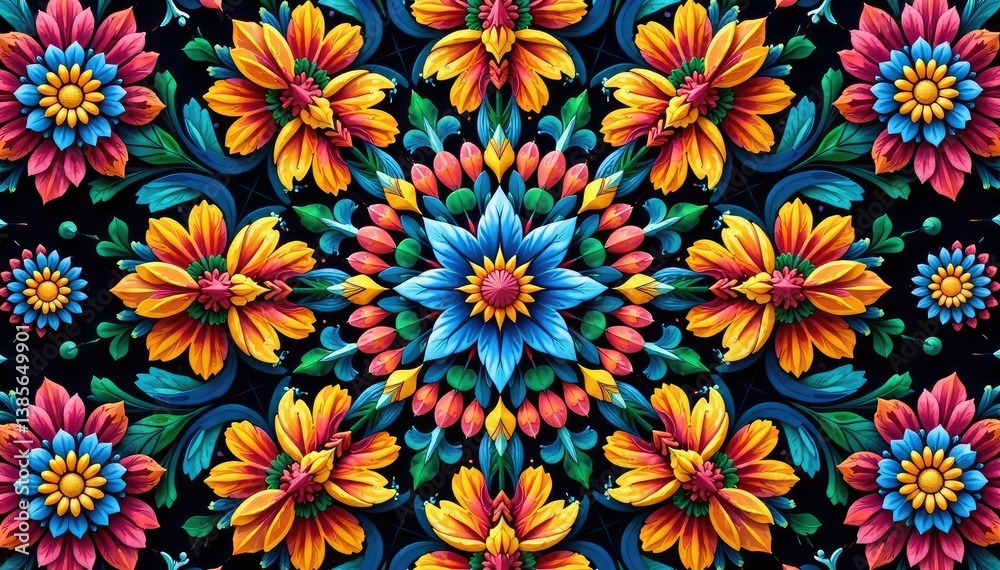 Intricate floral motif within a repeating hexagon pattern, texture, textile, style