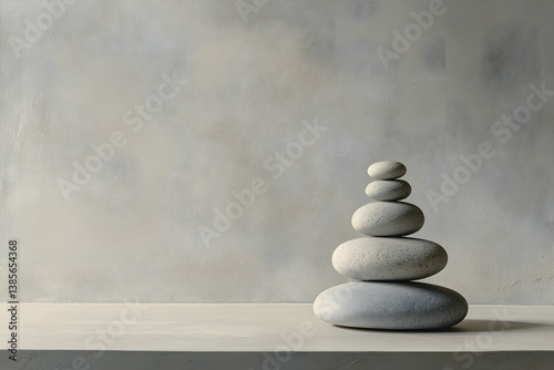 Photo of a balanced stack of stones on an empty table