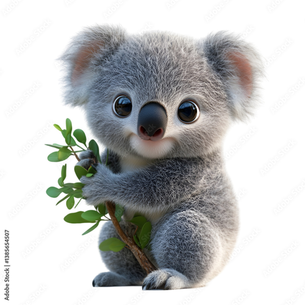 Naklejka premium koala funny action 3d rendering icon on white background
