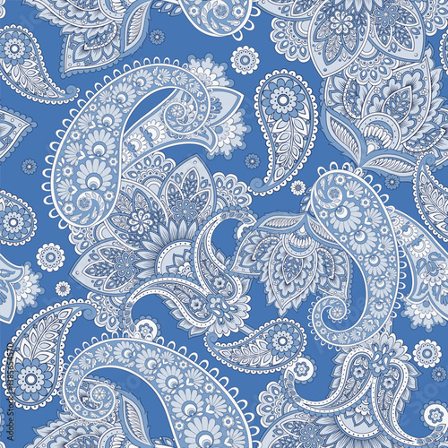 Floral paisley seamless pattern. Damask colorful vector textile background