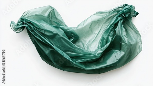 Green Crumpled Nylon Bag Floating in Isolation, Symbolizing Plastic Waste and Environmental Concerns, Perfect for Sustainability and Eco-Awareness Designs