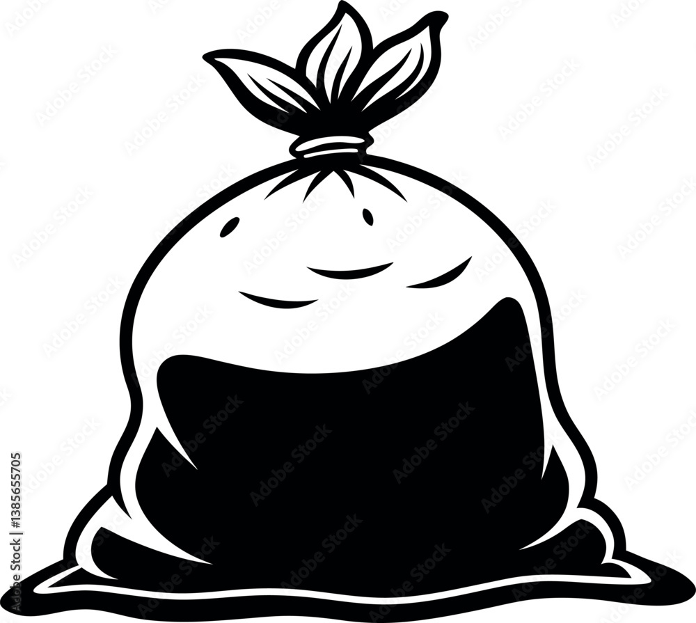 A cartoon illustration of a full garbage bag overflowing with waste materials A cartoon illustration of a full garbage bag overflowing with waste materials
