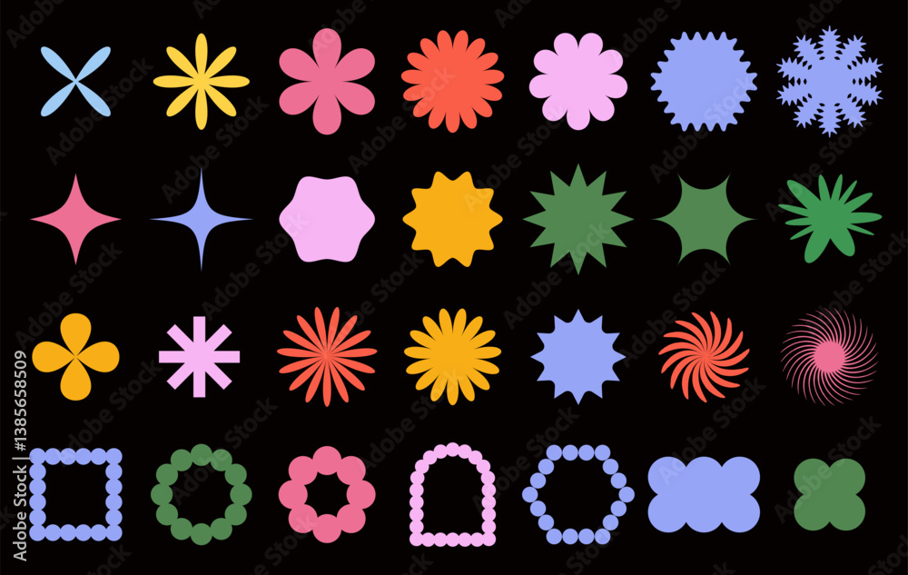 Abstract shapes sticker set. Trendy retro 90s style. Vector geometric illustration, shape and icon design
