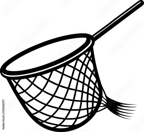 A Black and White Illustration of a Net or Dip Net with a Long Handle