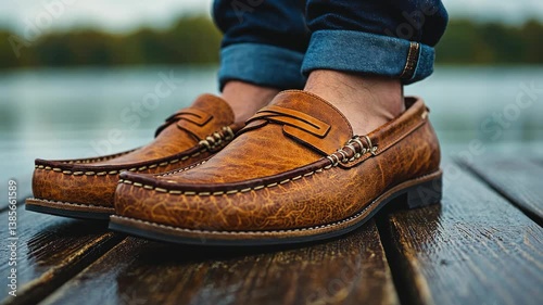 Elegant Brown Leather Loafers by the Lake