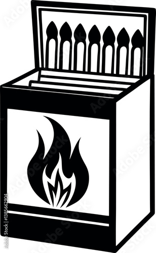Open Box of Matches with Flame Graphic Illustration Safety Warning