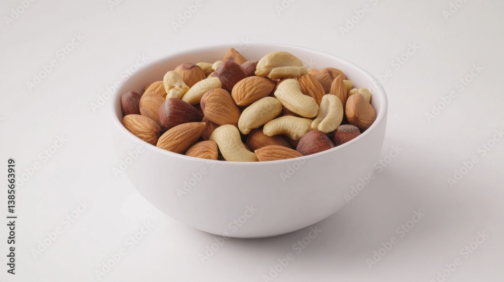 A fresh bowl of mixed nuts, including almonds, walnuts, and cashews. Featuring healthy snacking and protein A fresh bowl of mixed nuts, including almonds, walnuts, and cashews. Featuring healthy snacking and protein