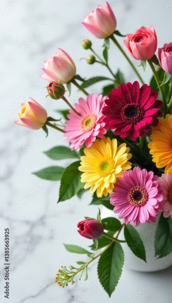 custom made wallpaper toronto digitalVibrant mixed flowers arrangement on white marble table , interior, floral