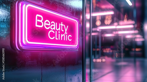 Neon Beauty Clinic Sign in a Futuristic Cityscape
