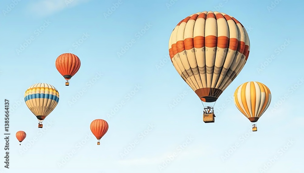 Fototapeta premium Colorful Hot Air Balloons Floating Gently in the Clear Blue Sky Above