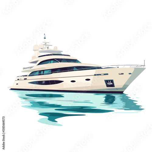 Cream Colored Luxury Yacht Floating on Calm Teal Water