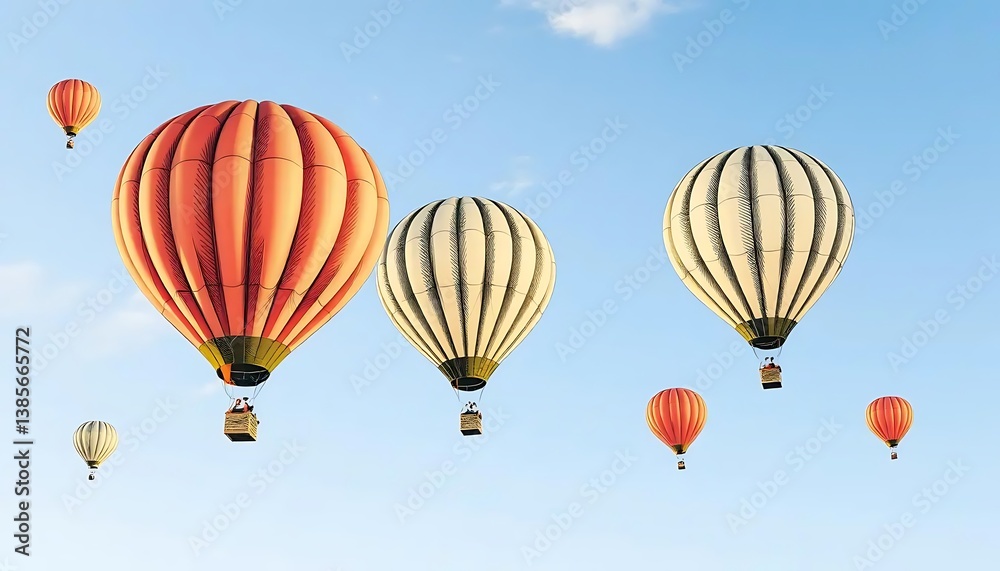 Fototapeta premium Majestic flight: A vibrant hot air balloon show against a pristine blue sky