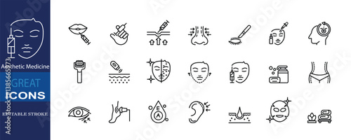 Set of icons for Aesthetic Medicine. Editable stroke. Vector illustration	