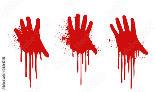 Horror Red Handprints with Drips and Splatters for Halloween Vector Design