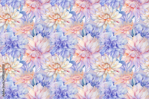 Pastel dahlia flowers seamless pattern in soft pastel tones