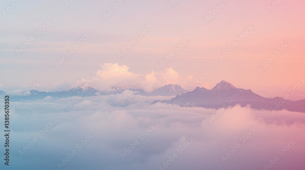 Fototapeta premium Mountains And Clouds Under Pastel Sky