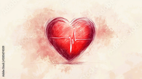 Wallpaper Mural Stylized red heart with pulse line, symbolizing love, cardiology, emotional health, and appreciation of life. Torontodigital.ca
