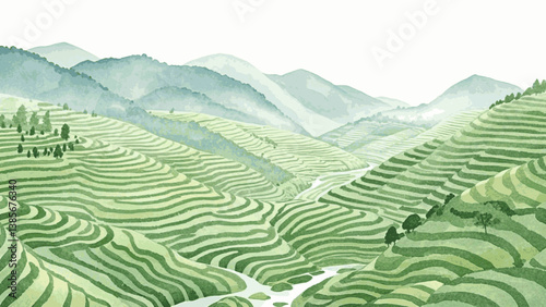 Dawn in the valley isolated watercolor vector illustration svg