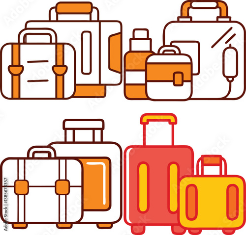  Luggage Vector Icons Set: Suitcases, Bags, and Travel Gear