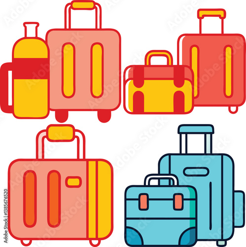  Luggage Vector Icons Set: Suitcases, Bags, and Travel Gear