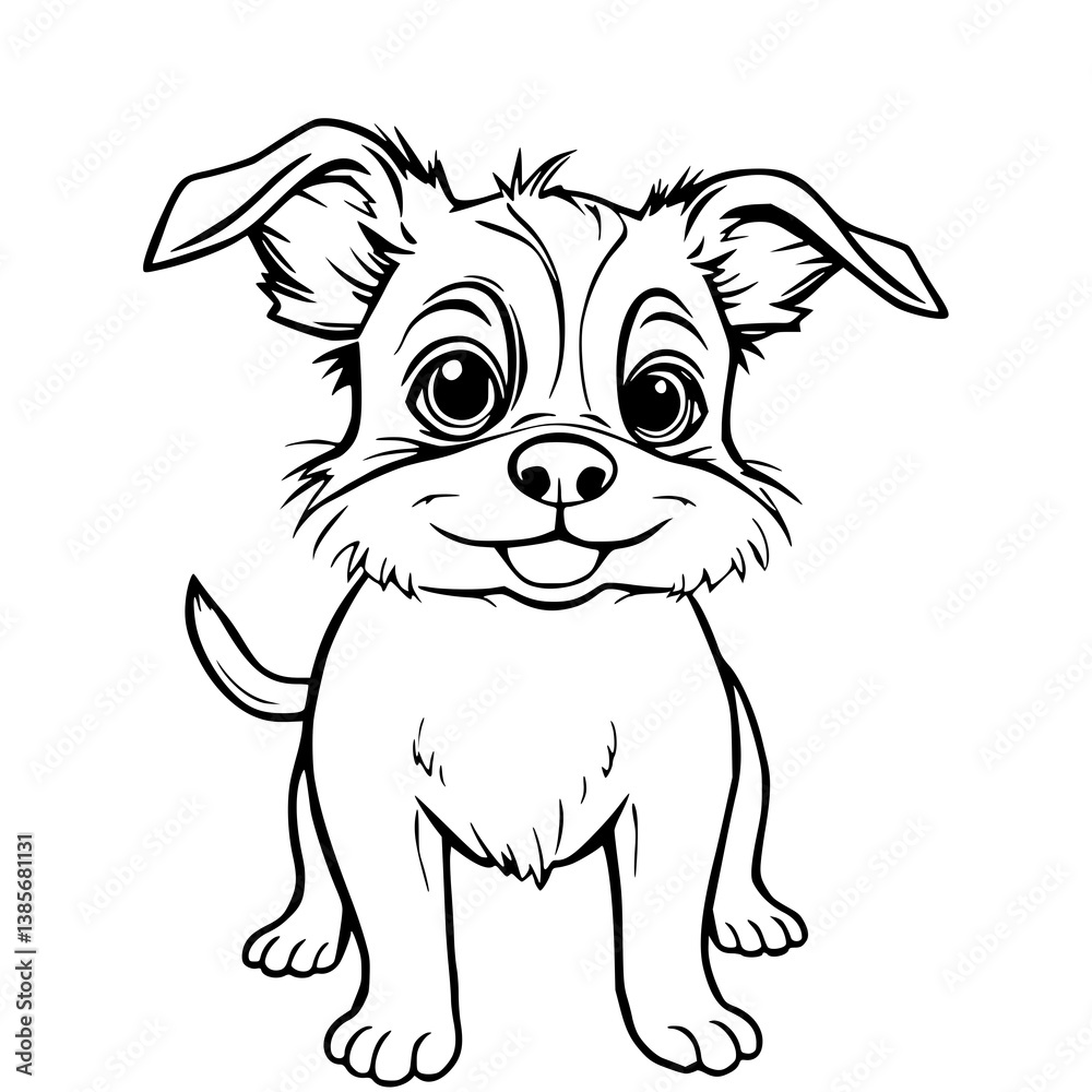 Fototapeta premium Cute Puppy: A charming cartoon puppy sits attentively, its endearing eyes sparkling with life and love, beckoning viewers to revel in its innocent allure.