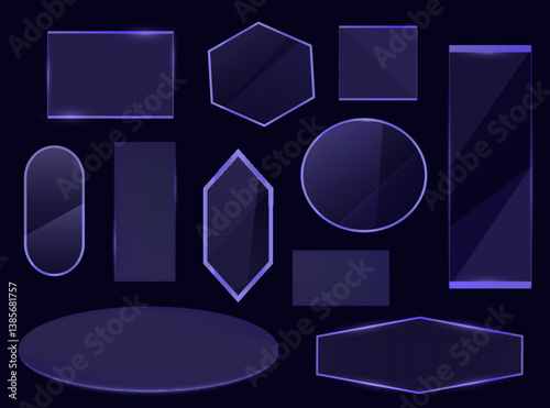 Blue glass frame on dark background. Blue glass frame for your creative design. Vector illustration. Eps 10