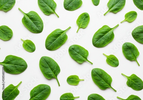 Fresh spinach leaves vibrant green isolated white background