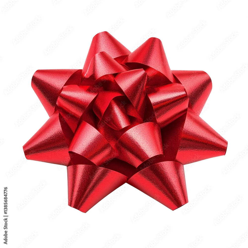 A red bow is made of shiny paper