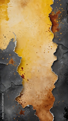 Light yellow to charcoal yellow color gradient crumpled paper grainy rough texture banner panoramic background