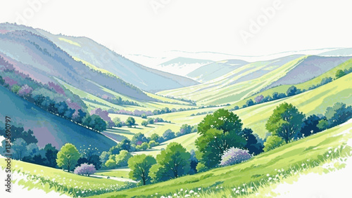 Watercolor horizons valley isolated watercolor vector illustration svg