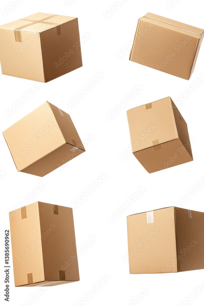 A series of cardboard boxes are flying through the air A series of cardboard boxes are flying through the air