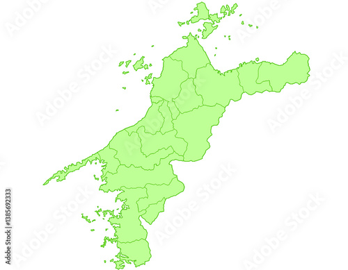 愛媛県　地図　黄緑　イラスト
