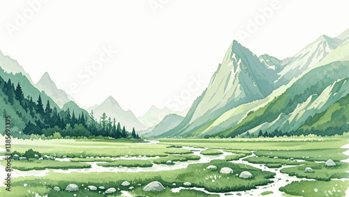 Ethereal valley light isolated watercolor vector illustration svg