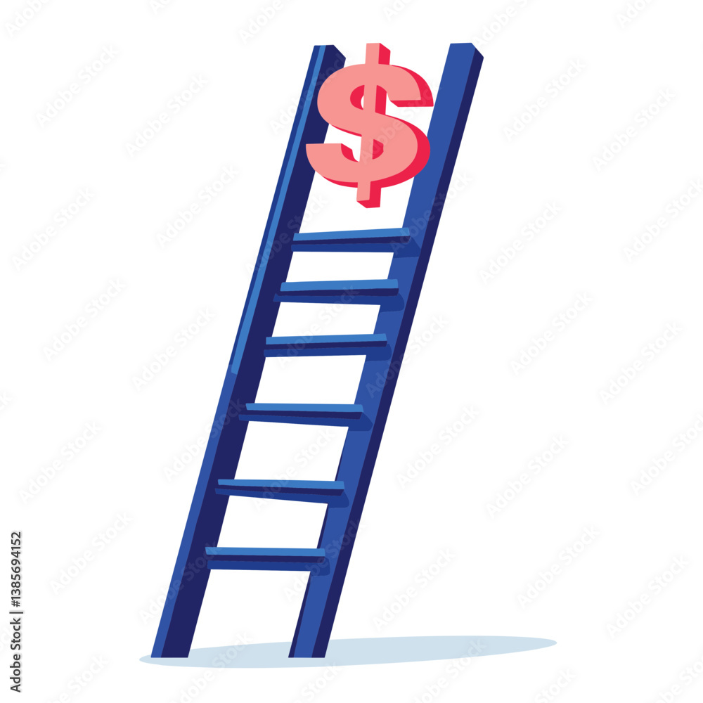 Blue Ladder Leading to Red Dollar Sign Blue Ladder Leading to Red Dollar Sign