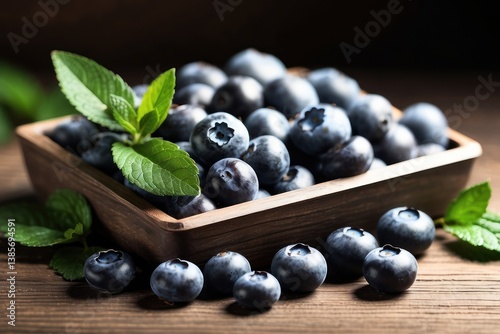 A high-quality mockup featuring fresh blueberries arranged on a rustic wooden table