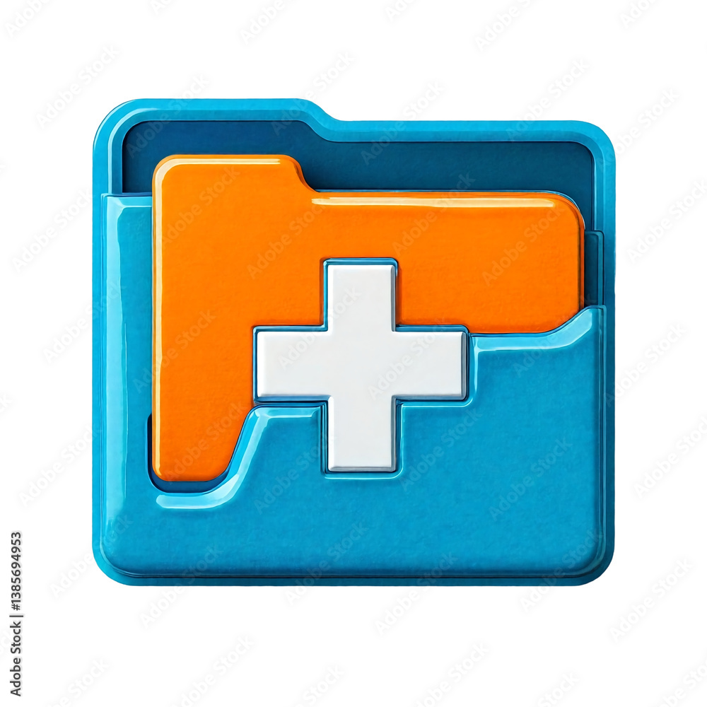 a glossy, square icon features an orange folder overlaying a blue background with a white plus sign in the center. a glossy, square icon features an orange folder overlaying a blue background with a white plus sign in the center.