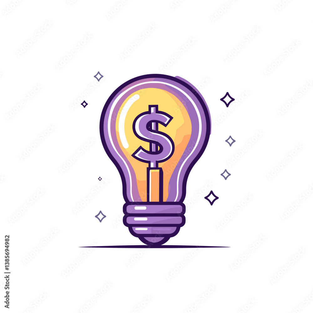 Pixel Art Lightbulb with Dollar Sign: Yellow and Purple Glowing Illumination Pixel Art Lightbulb with Dollar Sign: Yellow and Purple Glowing Illumination