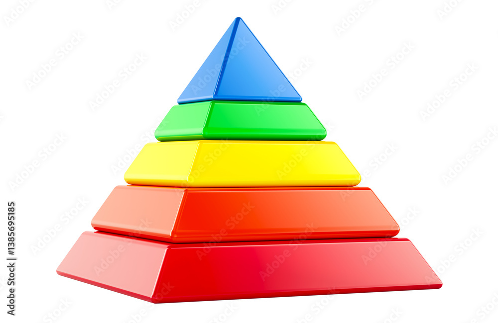 Pyramid with color levels, pyramid chart. 3d rendering isolated on transparent background Pyramid with color levels, pyramid chart. 3d rendering isolated on transparent background