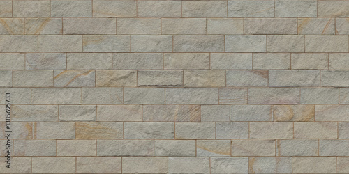 Seamless stone texture of yellow rockface sandstone blocks wall cladding