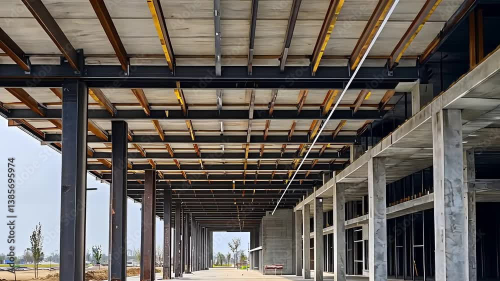 Steel Structure of a Building Under Construction with Exposed Framework

